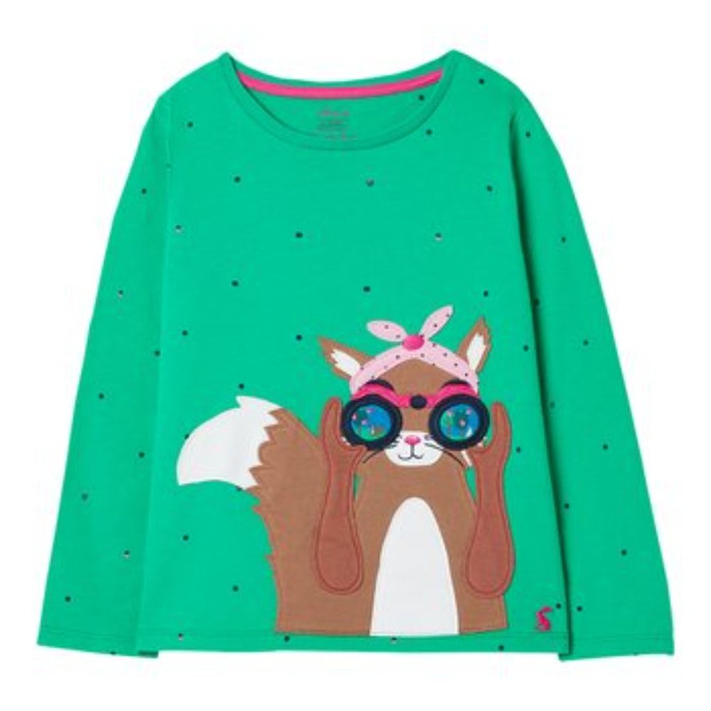 Joules | Green & Brown Binocular Squirrel Adorable Top -Girls size 5 & 6 yrs NWT